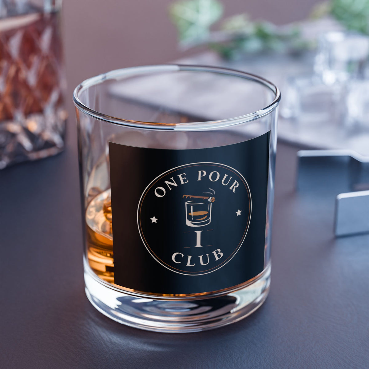 One Pour Club (Black) Rocks Glass — 10 oz Whiskey Glass