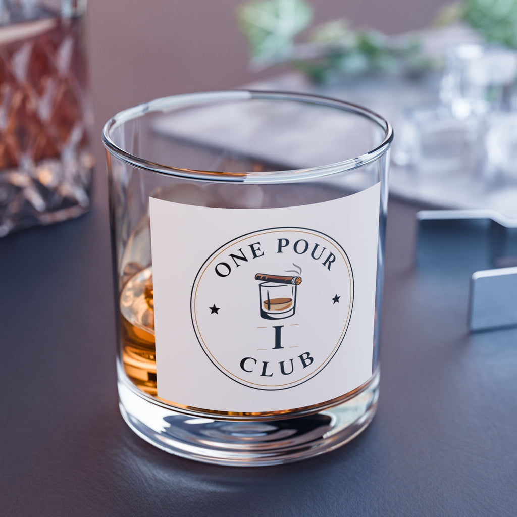 One Pour Club (White) Rocks Glass — 10 oz Whiskey Glass