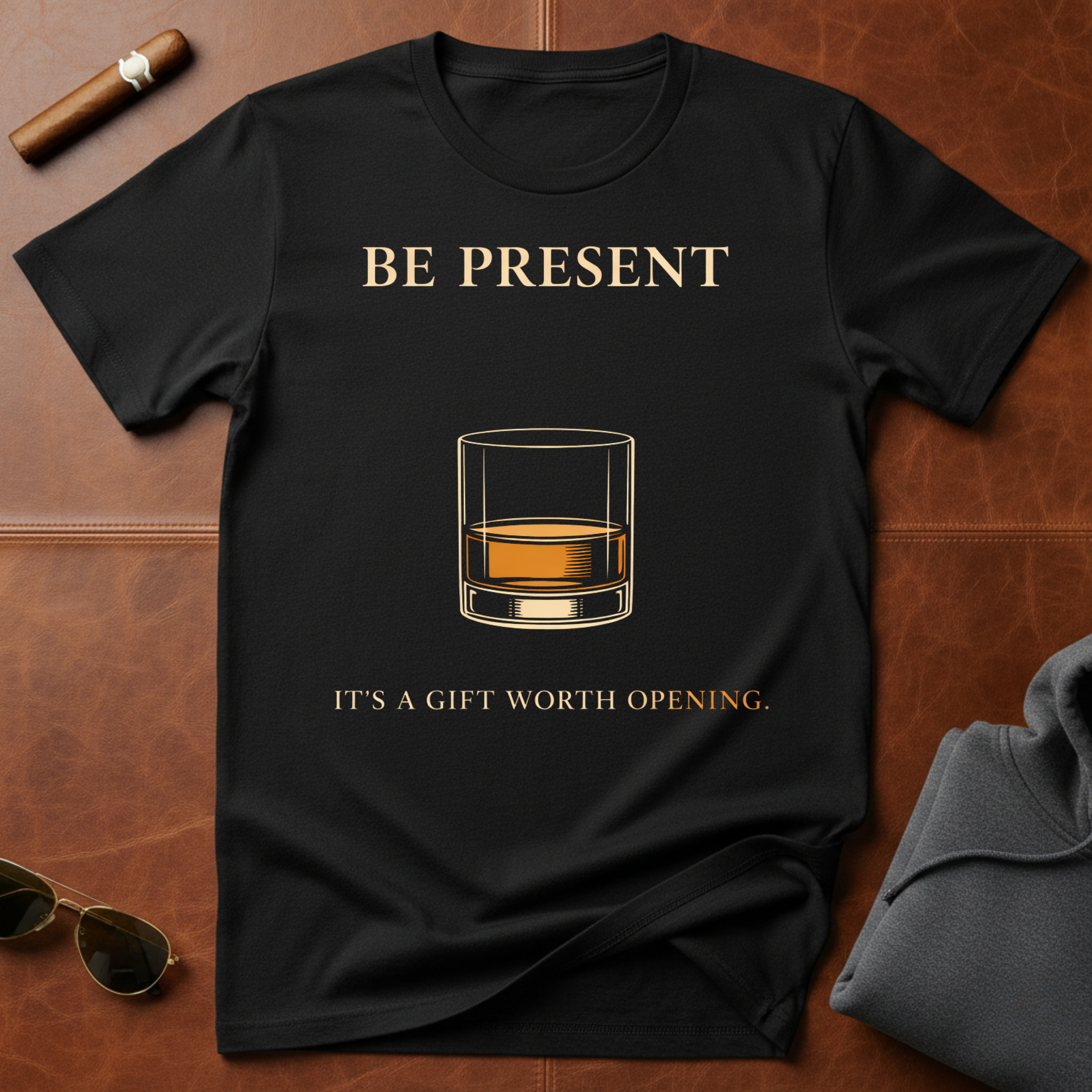 Be Present Whiskey Glass T-Shirt