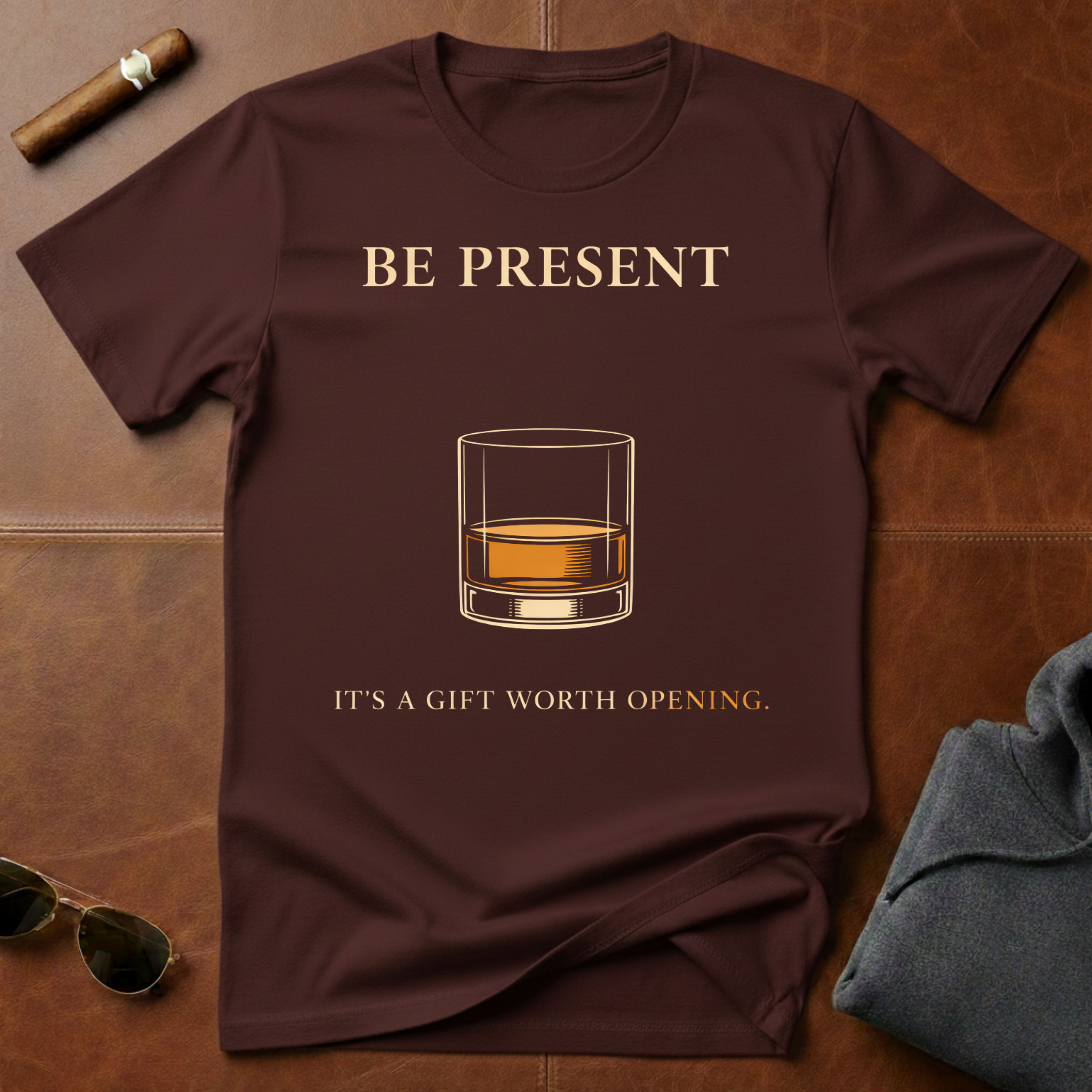Be Present Whiskey Glass T-Shirt