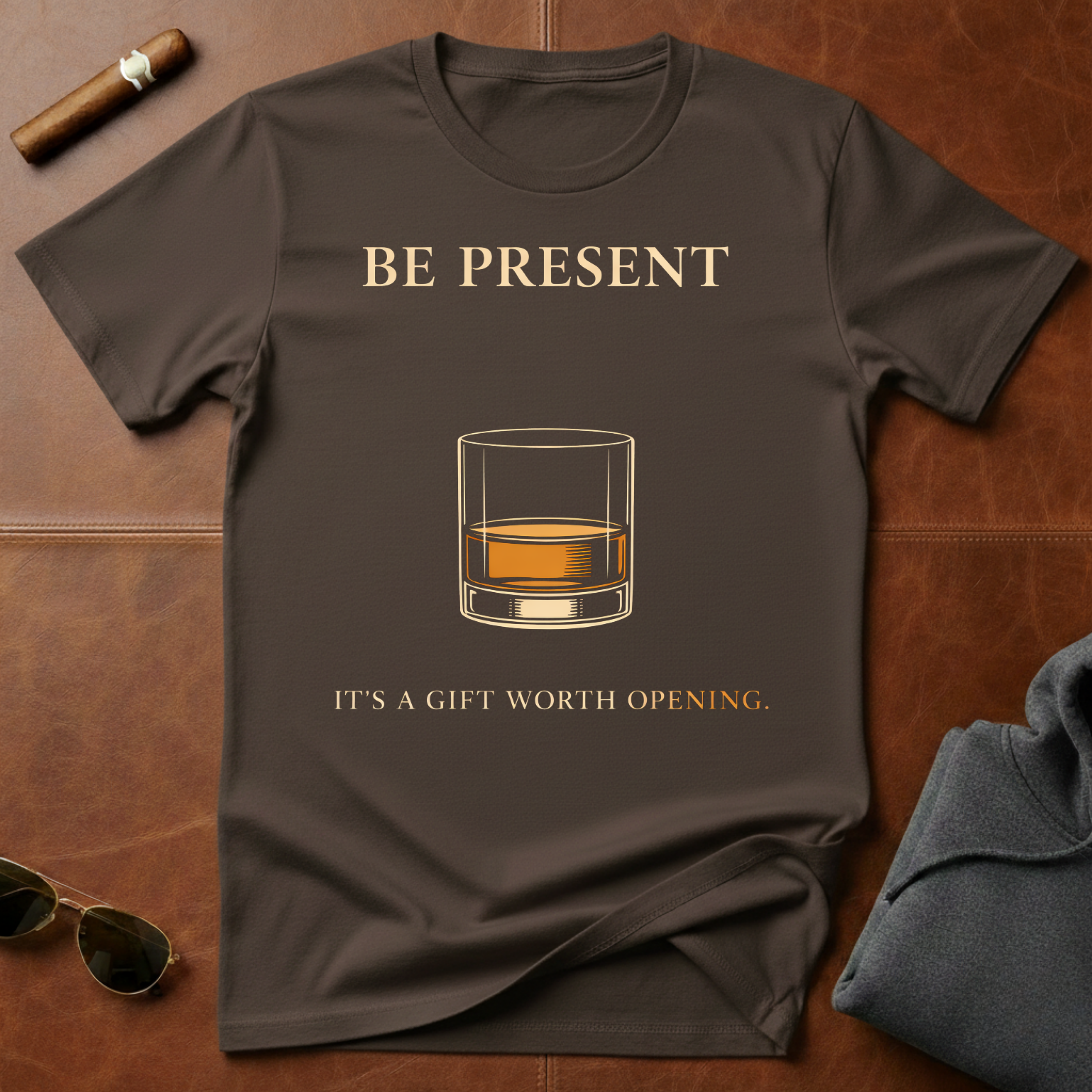 Be Present Whiskey Glass T-Shirt